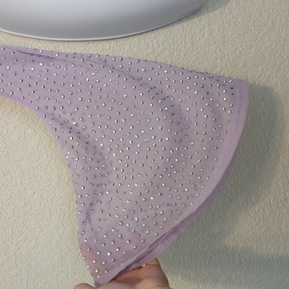 Women's lavender halter mesh rhinestone studded off shoulder bralette crop top - Picture 6 of 9